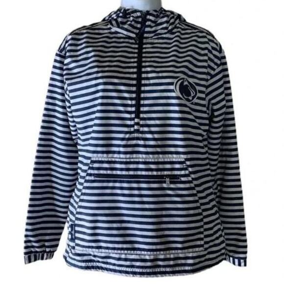Penn State College Charles River Front Pockets Hooded Stripe 1/4 Zip Rain Coat - Picture 1 of 8